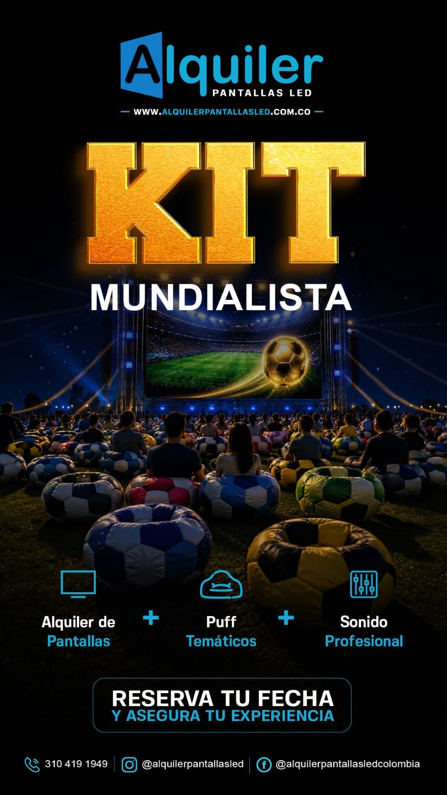 Alquiler de pantallas y puff mundialista