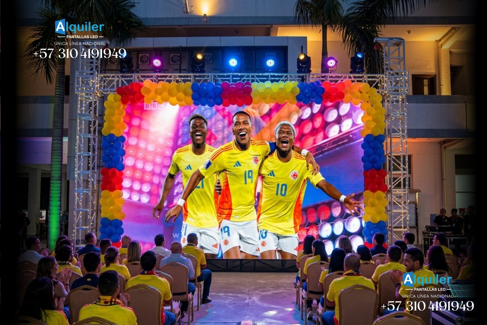 Pantalla LED gigante para transmisión de partidos del Mundial de Fútbol en fan zone