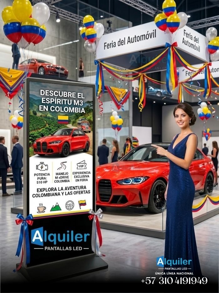 Tótem LED vertical en evento corporativo — señalización digital de alto impacto